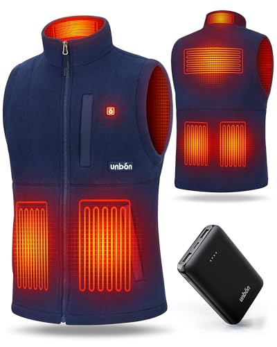 UNBON Beheizbare Weste Fleece, Heizweste Herren Damen, Beheizte Weste mit Powerbank 10000mAh USB, Beheizbare Fleeceweste Jacke mit 3 Temperaturen 6 Heizzone Wärmeweste mit Akku, 006, Blue, S von UNBON