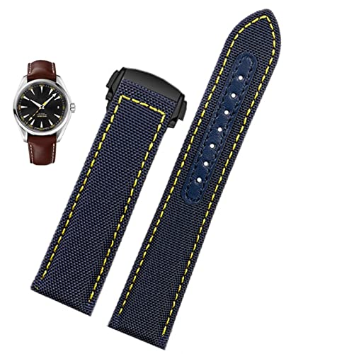 UNCASO Uhrenarmband aus Segeltuch für Omega Seamaster 300 Speedmaster AT150, 19 mm, 20 mm, Herren-Zubehör, Blau / Schwarz, 19 mm, Achat von UNCASO