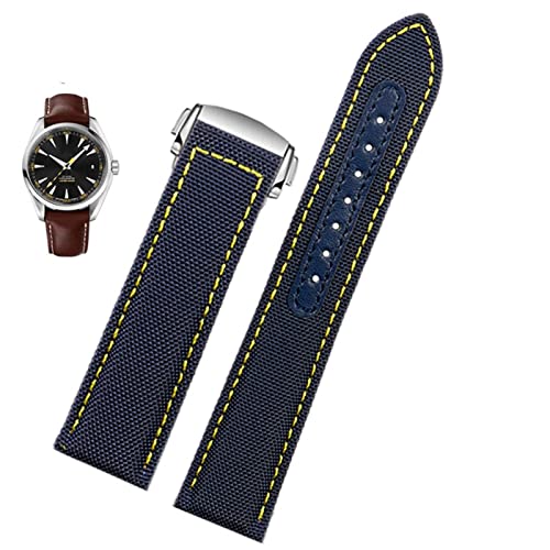 UNCASO Uhrenarmband aus Segeltuch für Omega Seamaster 300 Speedmaster AT150, 19 mm, 20 mm, Herren-Zubehör, Blau / Schwarz, 19 mm, Achat von UNCASO