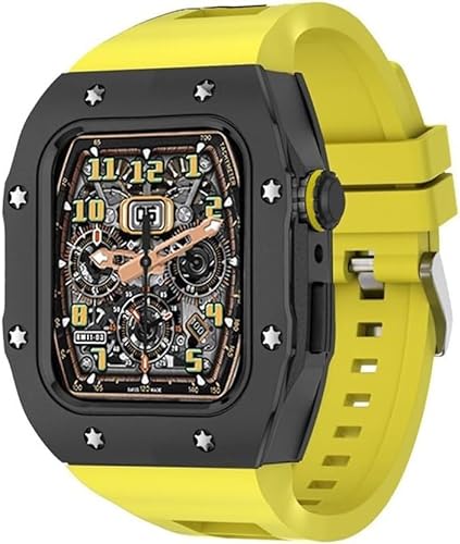 UNCASO Uhrengehäuse aus Metalllegierung, Gummiband, Mod-Kit, für Apple Watch Serie 8, 7, 6, 5, 4, SE, 45 mm, 44 mm, Ersatzzubehör, für Herren und Damen, im RM-Stil, 44MM, Achat von UNCASO