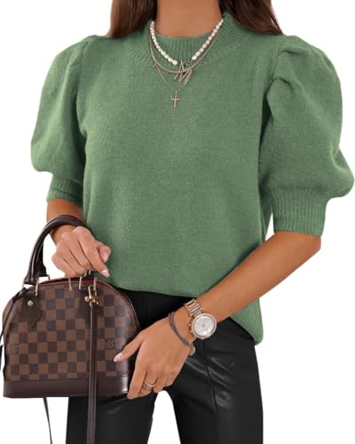 UNCLECAT Damen-Pullover, Puffärmel, trendiges Herbst-Top, lässiger Pullover, Grün (Army Green), Groß von UNCLECAT