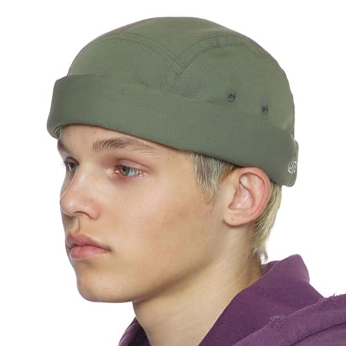 UNDERCONTROL Brimless Trawler Leon Harbour Recycle Poly Rolled Cuff Miki Watch Cap Unisex Sailor Skull Outdoor Hat Fisherman Tactical Buckle No Visor Docker Beanie Korea (Khaki) von UNDERCONTROL