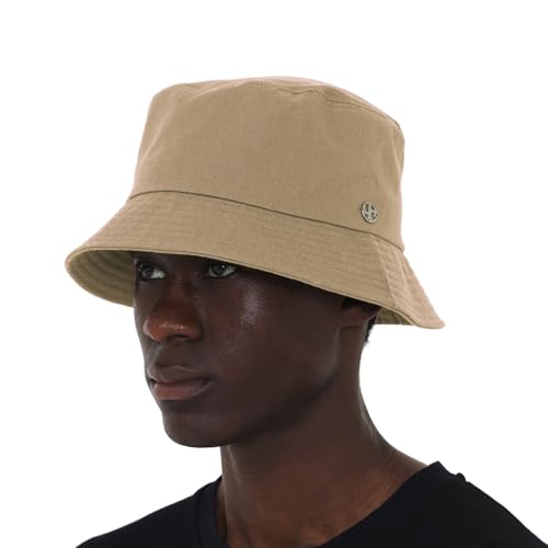 UNDERCONTROL Extra Large Oversized Bucket Hat for Big Head Side Steel Label Cotton Unisex Plus Size Korean UV Protect Sun Hat (Beige) von UNDERCONTROL