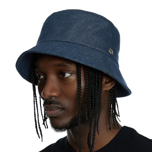 UNDERCONTROL Extragroßer, übergroßer XXL-Mega-Bucket-Hut für große Köpfe, handgenähtes Stahletikett, lichtechter Denim, Unisex, Übergröße, koreanischer Sonnenhut mit UV-Schutz (Jeansblau) von UNDERCONTROL