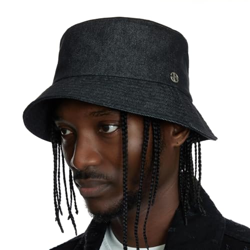 UNDERCONTROL Extragroßer, übergroßer XXL-Mega-Bucket-Hut für große Köpfe, handgenähtes Stahletikett, lichtechter Denim, Unisex, Übergröße, koreanischer Sonnenhut mit UV-Schutz (Jeansschwarz) von UNDERCONTROL