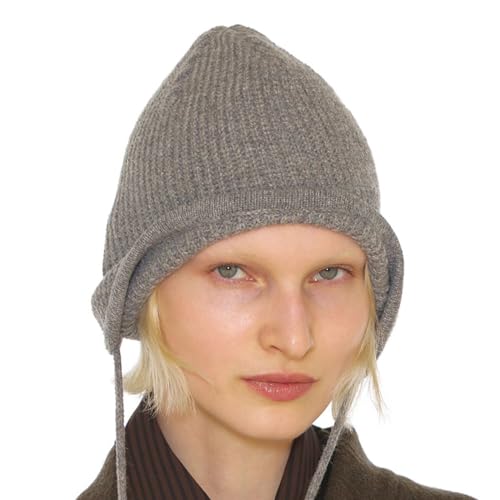 UNDERCONTROL Gold Brass Label Unisex Winter Kaschmir-Mischschnur Ohrenklappen Winddicht Warm Einfarbig Enganliegend Slouchy Beanie Strickmütze Schnee Ski Korea (Wollmischung, Grau) von UNDERCONTROL