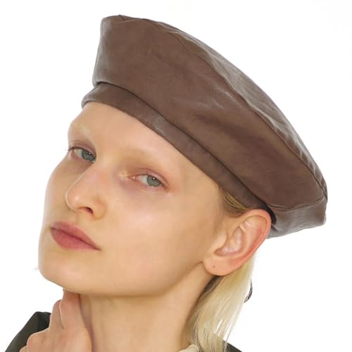 UNDERCONTROL Klassisches dunkelbraunes Leder, Messing-Pfeifenetikett, Größe verstellbar, String Artist Painter, französisches Jagd-Barett, modischer Kürbishut, Korea (Lederbraun) von UNDERCONTROL