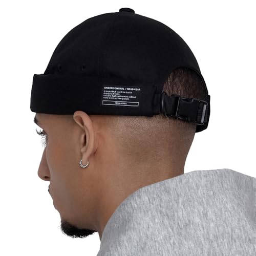 UNDERCONTROL Krempenlose Matrosen-Fischermütze Leon mit gerolltem Umschlag, Harbour ohne Visier, Miki-Totenkopf-Docker-Beanie, Trawler, Taktische Ringkappe für Damen und Herren (schwarz) von UNDERCONTROL