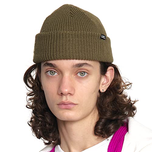 UNDERCONTROL Logo-Etikett-Aufnäher, Unisex, Herbst/Winter, elastisch, kurz, dick, mit Bündchen, zum Aufrollen, warme Beanie, Korea Trawler Fisherman, weiche, atmungsaktive (Acryl, Double TAB Khaki) von UNDERCONTROL