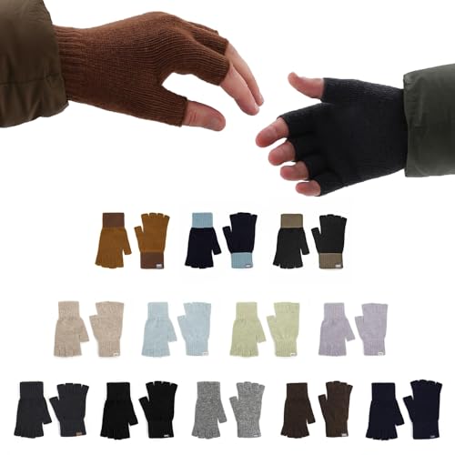 UNDERCONTROL Logo-Label Unisex Herbst Winter Outdoor Einfarbig Dehnbarer Strick Fingerloser Halbfingerwärmer Touchscreen Tippen SMS Freizeithandschuhe Fäustlinge Handwärmer Korea (SCHWARZ) von UNDERCONTROL