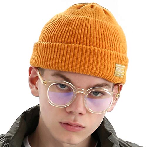 UNDERCONTROL Winter Trawler Fisherman Beanie Herren Damen Unisex Stylische einfarbige Docker-Totenkopfmütze zum Aufrollen, Uhrenkappe, Farbpaket (Senf) von UNDERCONTROL