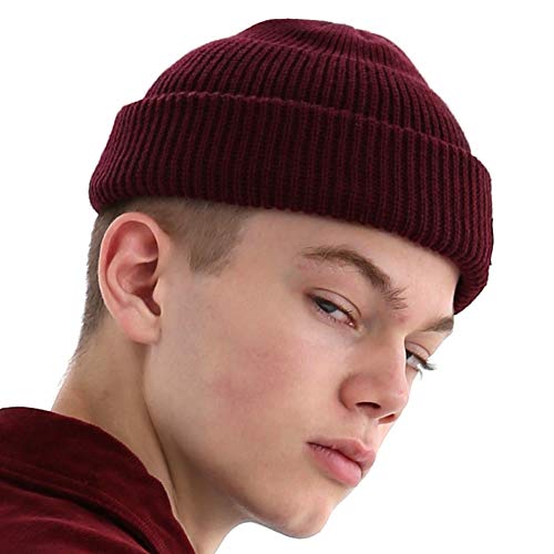 UNDERCONTROL Winter Trawler Fisherman Beanie Herren Damen Unisex Stylische einfarbige Docker-Totenkopfmütze zum Aufrollen, Uhrenkappe, Farbpaket (Weinrot) von UNDERCONTROL