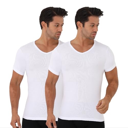 UNDEREA 2er Pack Herren Kurzarm Business Unterhemd mit V-Ausschnitt (DE/NL/SE/PL, Alphanumerisch, XL, Regular, Regular, Weiß) von UNDEREA