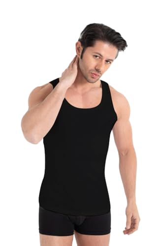 UNDEREA 3er Pack Herren Tank Top Classic Unterhemd - gekämmte Feinripp 100% Baumwolle, L, 3 x Schwarz von UNDEREA