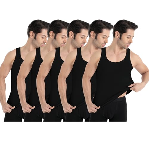 UNDEREA 5er Pack Herren Tank Top Classic Unterhemd - gekämmte Feinripp 100% Baumwolle (DE/NL/SE/PL, Alphanumerisch, L, Regular, Regular, Schwarz) von UNDEREA