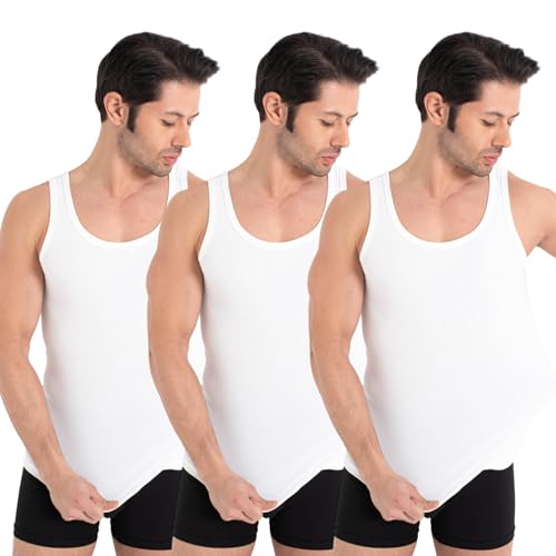 UNDEREA 3er Pack Herren Tank Top Classic Unterhemd - gekämmte Feinripp 100% Baumwolle, XXL, 3 x Weiss von UNDEREA