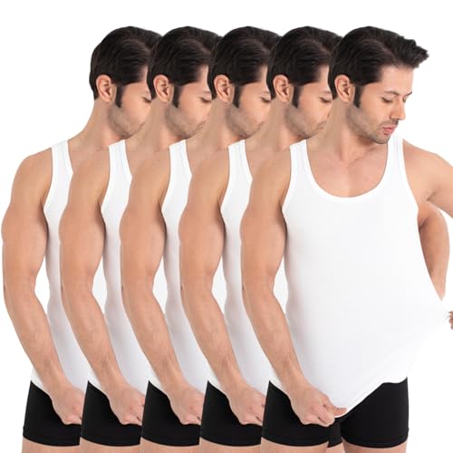UNDEREA 5er Pack Herren Tank Top Classic Unterhemd - gekämmte Feinripp Bio-Baumwolle (as3, Alpha, l, Regular, Regular, Weiss) von UNDEREA