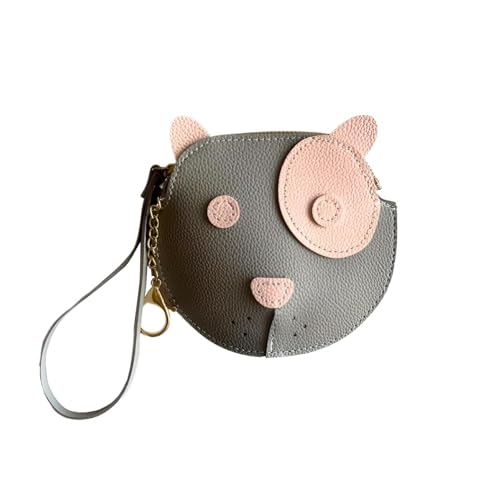 UNDERPINE Schöne Münztasche aus PU-Leder für Damen, niedliches Mini-Tier, weich, Reisen, College, Kleingeldkarte, Geldbörse, Schlüsseltasche, GRAU, Grauer Welpe von UNDERPINE