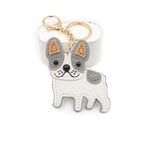 UNDERPINE Taschenanhänger aus Leder, Motiv: Französische Bulldogge und Border Collie, niedlicher Schlüsselanhänger für Handtaschen von UNDERPINE