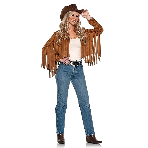 UNDERWRAPS Cowboy Fransen Damen Jacke - Cowgirl Western Wear Sexy Halloween Kostüme für Frauen, Braun Kostüm Zubehör (Western Jacke Damen, Small 4-6) von UNDERWRAPS