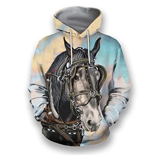 UNDERZY Dropsize Hoodie Herren Hoodie 3D Digitaldruck Tier Pferd Herren Casual Pullover Europäische Größe Kapuzenpullover,W2905,XXXXL von UNDERZY