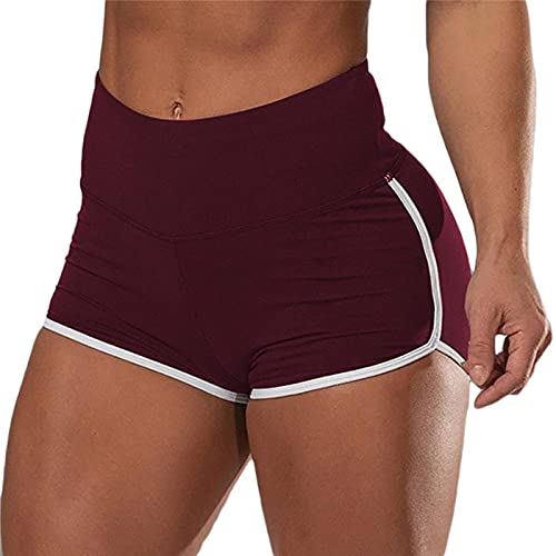 UNDERZY Kurz Sport Leggins Sport Shorts Sommer Frauen Hohe Taille Stretch Nahtlose Leggings Fitness Push Up Gym Workout Gymness Strumpfhosen Kurze Yoga-Tasche-Weinrot_M. von UNDERZY