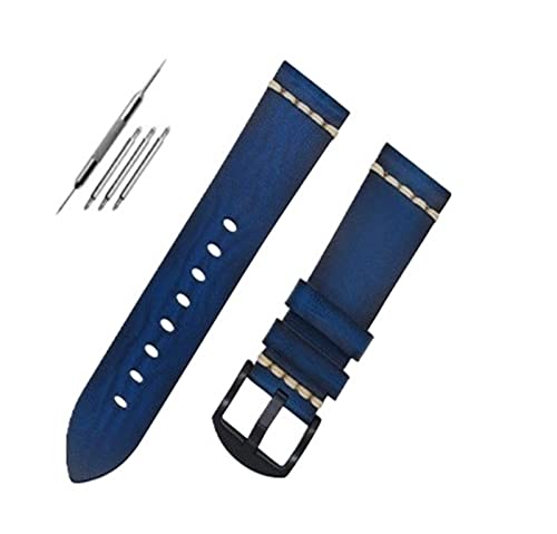 UNDIFY Reloj De Cuero Para Hombre Leder-Nato-Armband 20 mm – 18/19/20/21/22/23/24/26 mm (Uhrenarmbandstifte, Uhrenarmband-Werkzeug) (Color : Blue black buckle, Size : 20MM) von UNDIFY