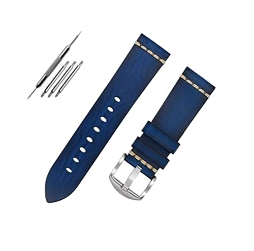 UNDIFY Reloj De Cuero Para Hombre Leder-Nato-Armband 20 mm – 18/19/20/21/22/23/24/26 mm (Uhrenarmbandstifte, Uhrenarmband-Werkzeug) (Color : Blue steel buckle, Size : 19MM) von UNDIFY