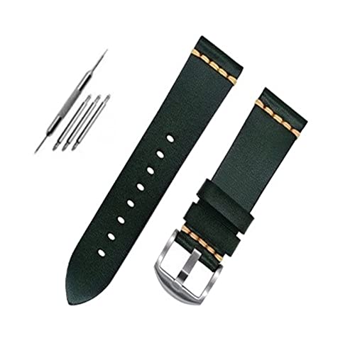UNDIFY Reloj De Cuero Para Hombre Leder-Nato-Armband 20 mm – 18/19/20/21/22/23/24/26 mm (Uhrenarmbandstifte, Uhrenarmband-Werkzeug) (Color : Green steel buckle, Size : 19MM) von UNDIFY