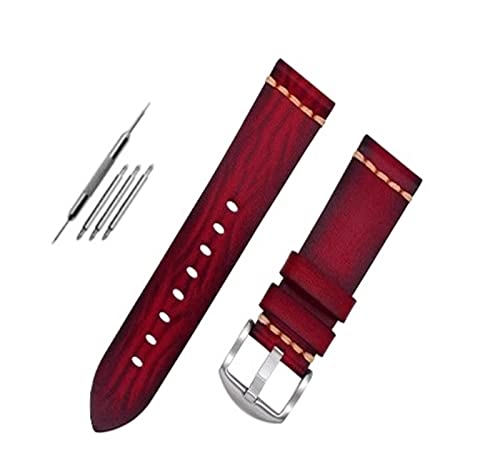 UNDIFY Reloj De Cuero Para Hombre Leder-Nato-Armband 20 mm – 18/19/20/21/22/23/24/26 mm (Uhrenarmbandstifte, Uhrenarmband-Werkzeug) (Color : Red steel buckle, Size : 20MM) von UNDIFY