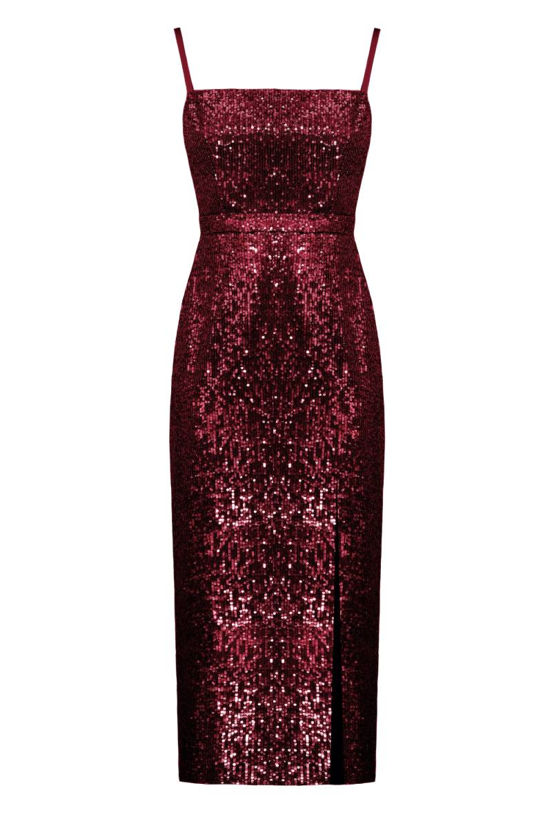 UNDRESS | CHLOE deep red sequin open back cocktail dress | Women's Ruby Red Midi dresses von UNDRESS
