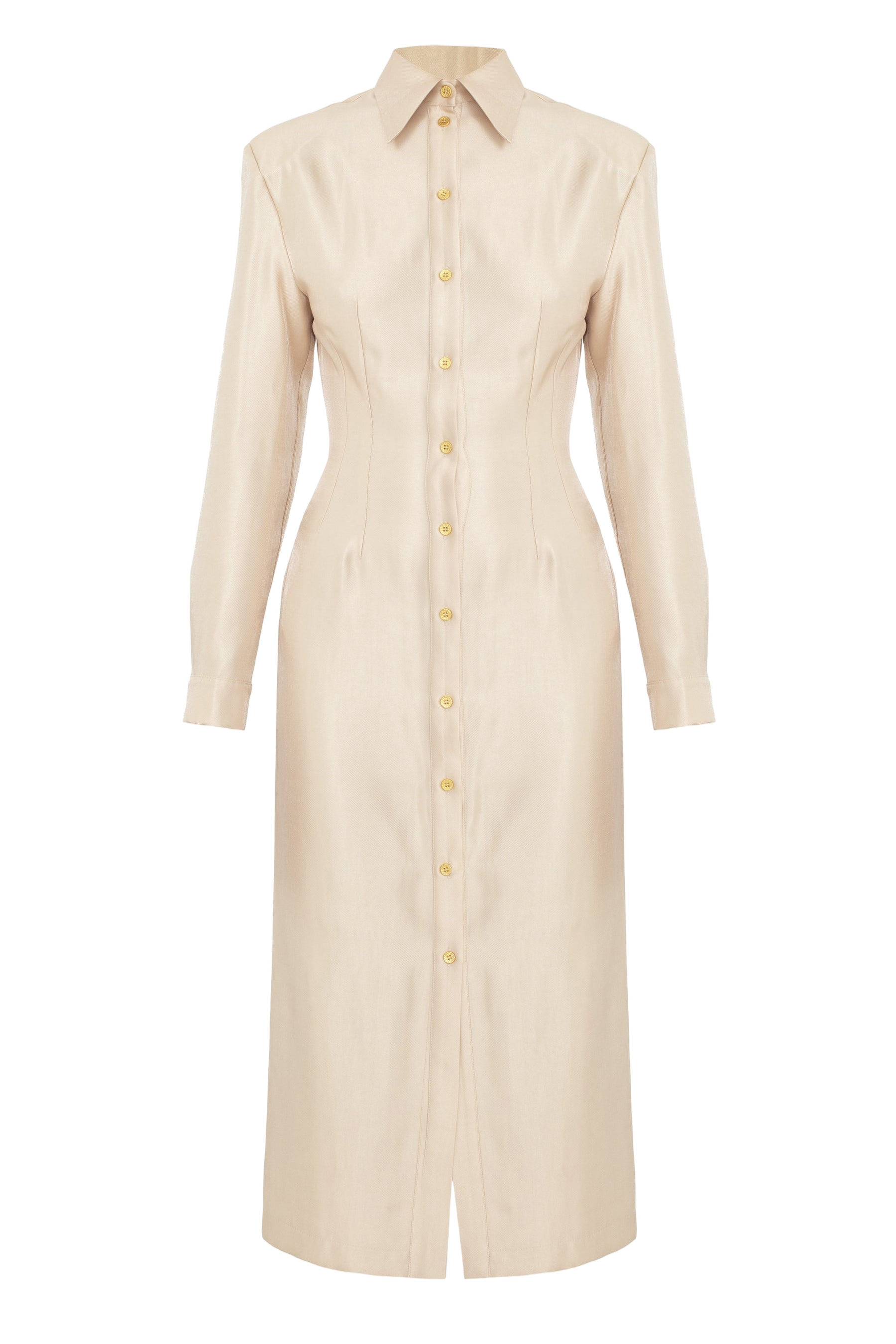 EDITH Pastel Fitted Midi Shirt Dress With Golden Buttons - Beige - M - UNDRESS - Midi dresses EDITH Pastel Fitted Midi Shirt Dress With Golden Buttons - Beige - M - UNDRESS - Midi dresses von UNDRESS