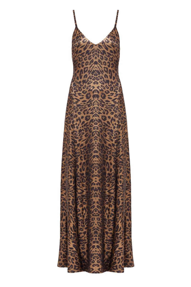 UNDRESS | INES Leopard Metallic Fabric Long Open Back Dress | Women's Brown Maxi dresses von UNDRESS