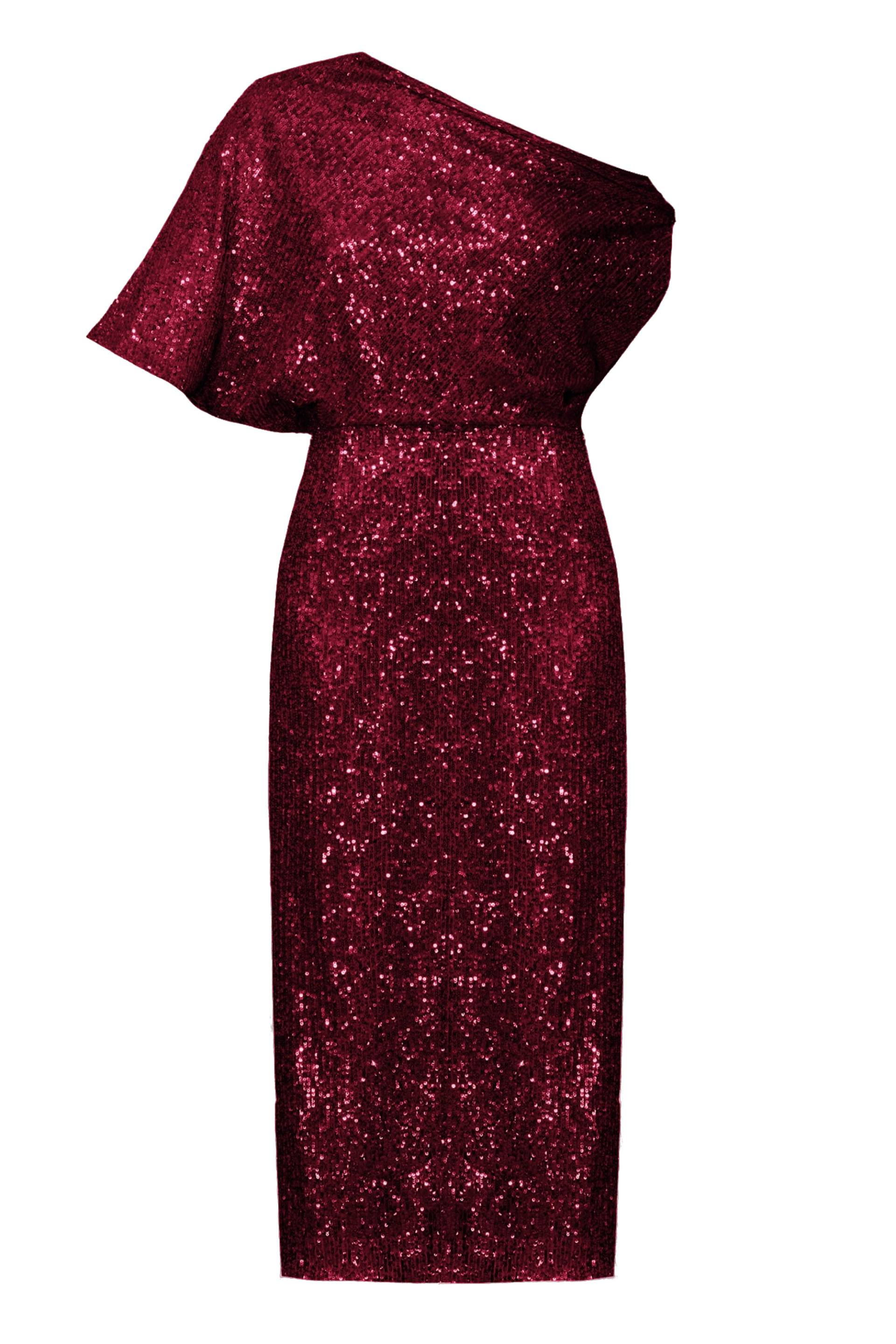 MARGO deep red sequin asymmetric cocktail dress - Red - M - UNDRESS - Midi dresses von UNDRESS