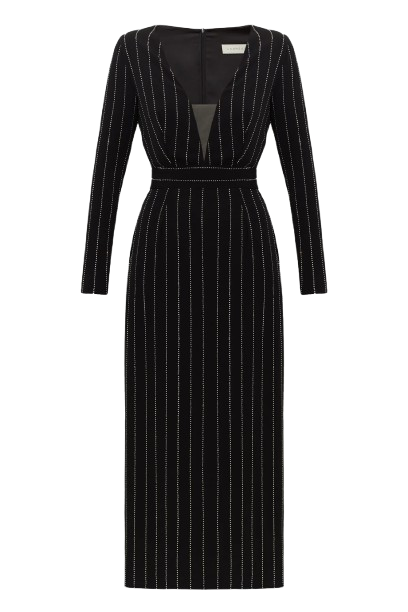 MEERA black rhinestone stripes fabric V neck dress - Black - XS - UNDRESS - Midi dresses MEERA black rhinestone stripes fabric V neck dress - Black - XS - UNDRESS - Midi dresses von UNDRESS