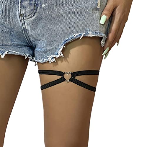 Mädchen Beinkette Punk Bein Strumpfband Gürtel Oberschenkel Ketten Schwarz Körperkette Festival Rave Körperzubehör mit kleinem Herz Dekor Oberschenkel Gürtel Holster für Frauen Kostüm Gothic von UNFAIRZQ
