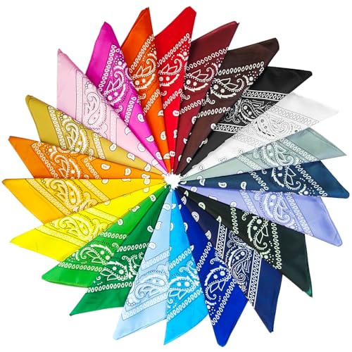 UNIANE 22 Stück Bandana Halstücher für Damen Herren, Buntes Bandana, Kopftuch Design in Trendfarben, Paisley Armschal, für Western-Party, Cowboy-Outfit und Sommer Sport (55 x 55 cm von UNIANE