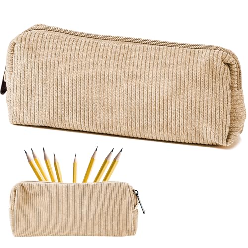 UNIANE Mäppchen Cord-Stoff,Federmäppchen Klein,Mäppchen Mädchen,Mäppchens Klein,Federmäppchen für Erwachsene Teenager Pencil Case mit Reißverschluss Kosmetik Organizer,Federmäppchens Beige von UNIANE