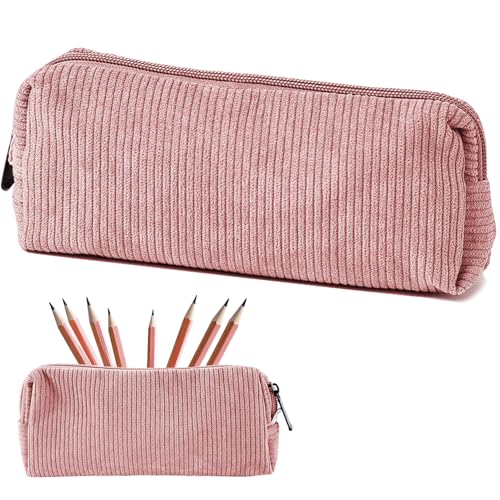 UNIANE Mäppchen Cord-Stoff,Federmäppchen Klein,Mäppchen Mädchen,Mäppchens Klein,Federmäppchen für Erwachsene Teenager Pencil Case mit Reißverschluss Kosmetik Organizer,Federmappe Rosa von UNIANE