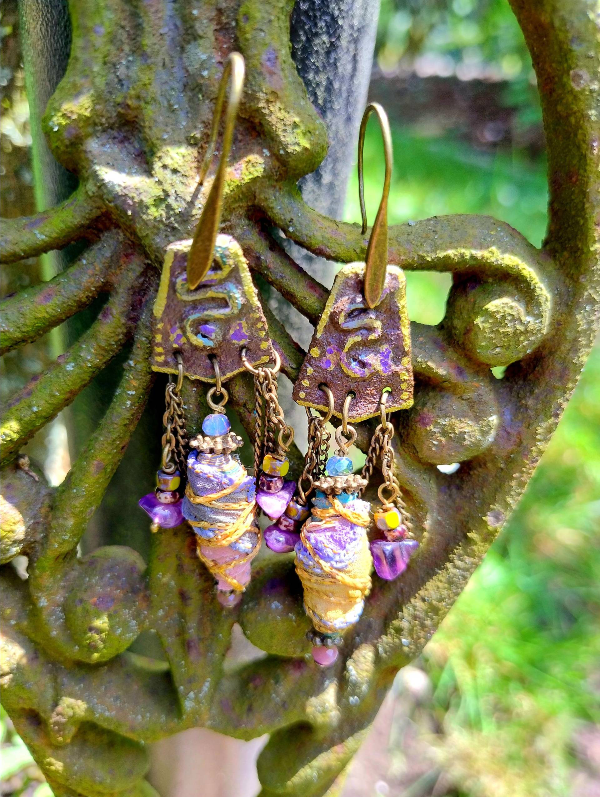 Boheme Ohrhänger, Amethyst, Flower Power, Statement, Ohrringe, Boho, Hippie, Burning Man, Festival Schmuck, Peace, Woodstock, 68Er von UNICATsART