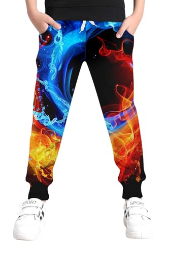 UNICOMIDEA 6-16T Jungen Hose Mädchen Lustige Jogginghose Sport Sweatpants mit Kordelzug, 03 Blue Red, 8-9 Jahre von UNICOMIDEA