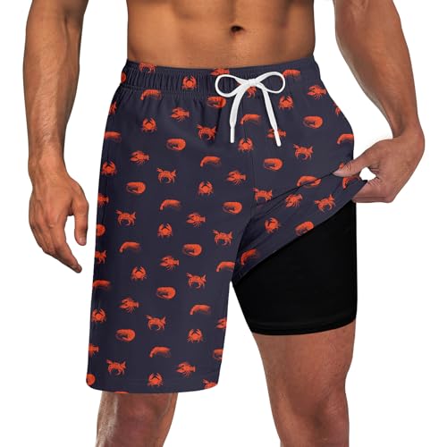 UNICOMIDEA Herren-Badehose mit Kompressionsfutter, 22,9 cm lange Boardshorts, Dunkelgrau-Rot, Medium von UNICOMIDEA