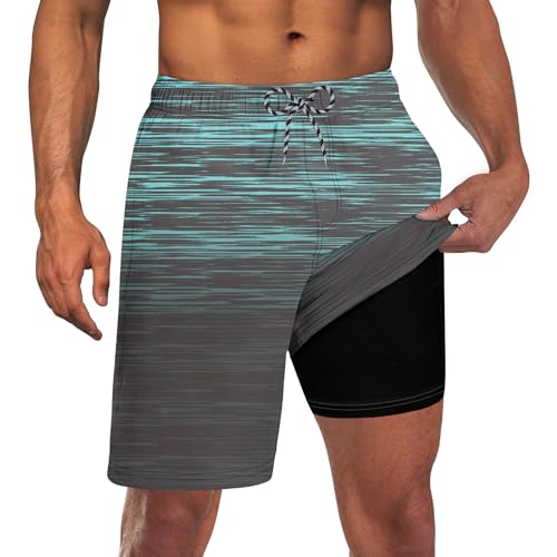 UNICOMIDEA Herren Badehose mit Kompressionsfutter 22,9 cm lange Boardshorts, Farbverlauf Grau Blau, 4XL von UNICOMIDEA