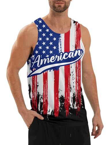 UNICOMIDEA Herren-Tank-Top, 3D-Druck, ärmellos, schnell trocknend, Muskel-Tank-Top, Herren-Shirt für Workout, Fitnessstudio, Joggen, Amerikanische Flagge, Blau, L von UNICOMIDEA