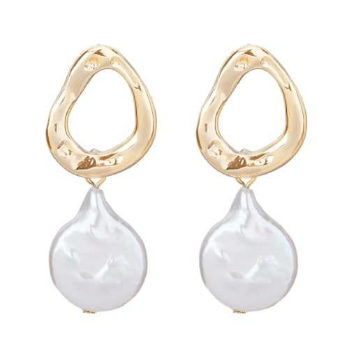 UNICRAFTALE 1 Paar Naturperlen Creolen Süßwasserperlen Baumelnde Ohrringe Unregelmäßige Perlen Baumelnde Vintage Ohrringe Messing Hohle Tropfenohrringe Hochzeitsgeschenke Für Frauen Hochzeit von UNICRAFTALE