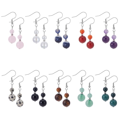 UNICRAFTALE 10 Farbe Edelstahl Echtem Stein Perlen Ohrringe Für Damen Chakra Ohrhänger Kristall Leicht Bunt Edelstein Ohrring Für Frauen Schmuck Geschenke von UNICRAFTALE