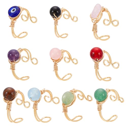 UNICRAFTALE 10 Stil 18k Vergoldet Verstellbare Drahtumwickelte Ringe Unregelmäßige Edelstein Fingerringe Set Für Damen Stapelbares Modering Set Bunter Edelsteinring Silberne Drahtumwickelte Ringe 18mm von UNICRAFTALE