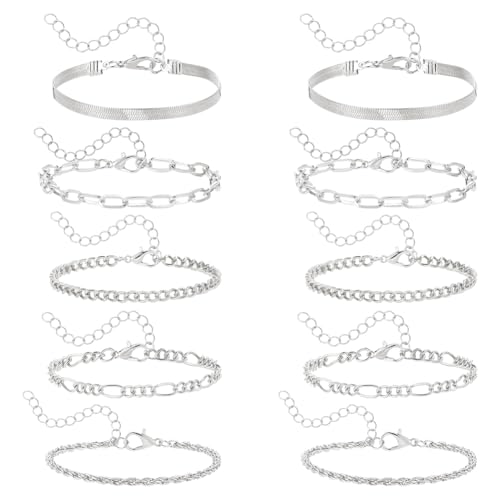 UNICRAFTALE 10 Stück 5 Stile Bohemian Stil Armband Set Für Frauen Mehrschichtiges Stapelbares Manschettenarmband Set Platin Kettenarmbänder Stapel Mit Perlen Trendiges Elegantes Schmuckgeschenk von UNICRAFTALE