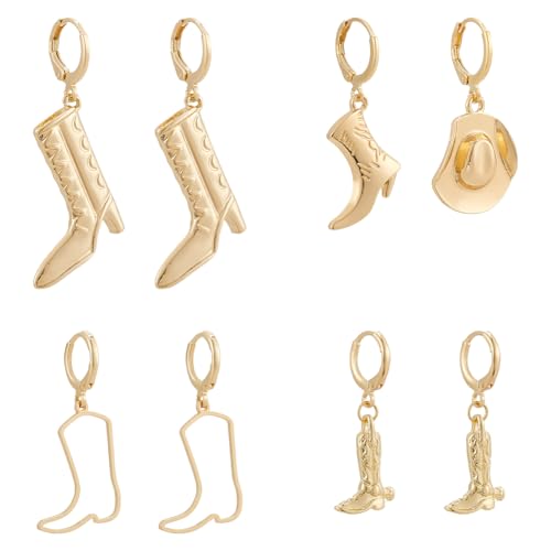 UNICRAFTALE 10 Stück Goldene Cowboy Creolen Metall Stiefel Charm Huggie Creolen Hut Charm Baumelnde Huggie Ohrringe Hohle Schuh Charms Huggie Creolen Für Frauen Schmuckherstellung von UNICRAFTALE