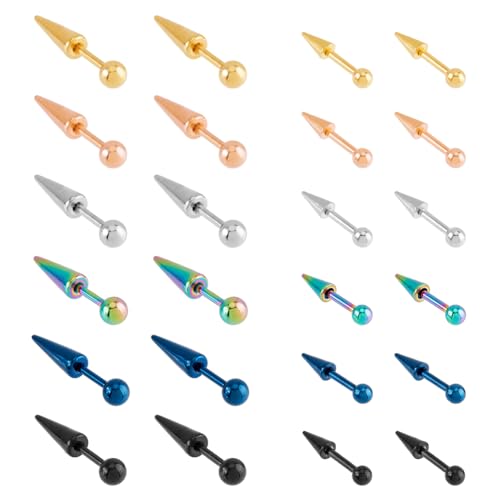 UNICRAFTALE 12 Paar 6 Farben Edelstahl Kegel Ohrstecker Unisex Schwarze Piercing Schraube Spike Ohrringe Regenbogen Farbe Piercing Ohrstecker Plug Ohrringe Schmuck Für Rock Punk Männer Frauen von UNICRAFTALE